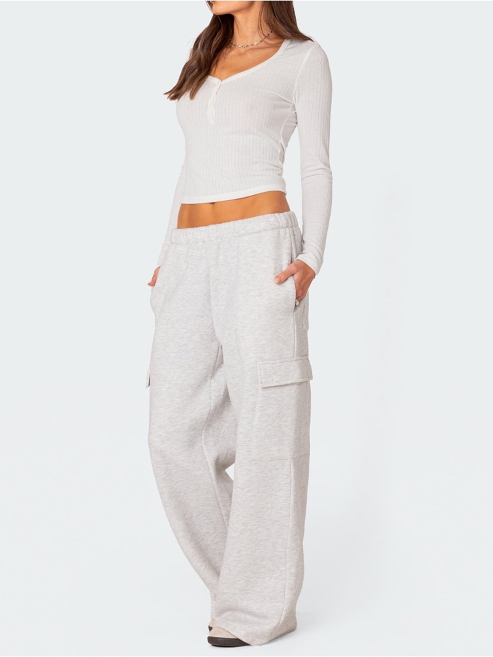 Edikted Heather Gray Wide-Leg Cargo Joggers